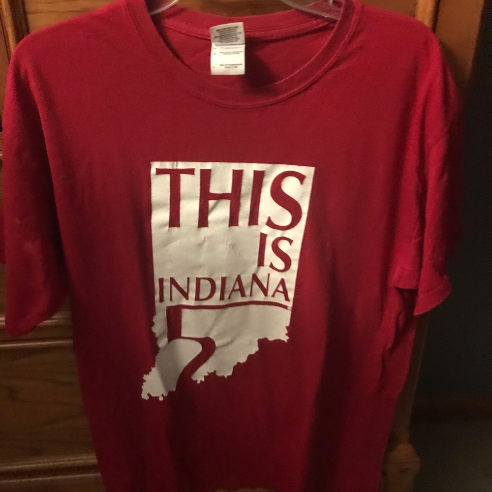 This is Indiana Red with White Print T-Shirt